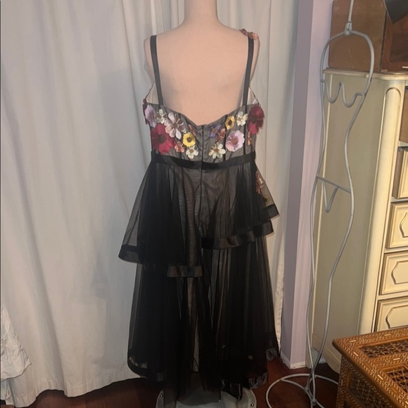 Bridal prom dress black garden tulle applique multi floral midi dress 18    AW - Picture 4 of 15